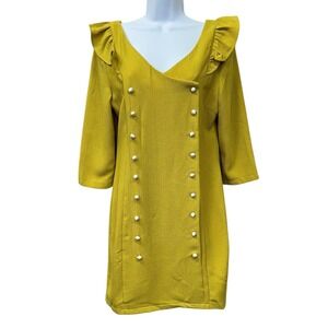 NWT GiGi Generation Dress Womens Large Yellow Ruffle Sleeve Button Front‎ Shift